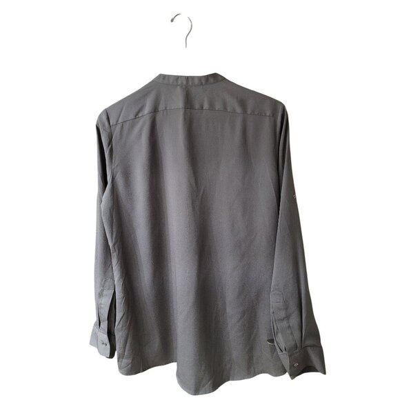 Calvin Klein Womens Gray Button-Down Blouse W/ Zipper Pockets & Roll Tab Sleeve - Picture 2 of 5
